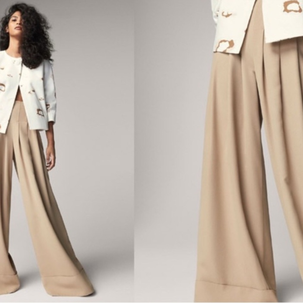 Massimo Dutti Beige High Waisted Wide-Leg Pants Sz 38 US 6